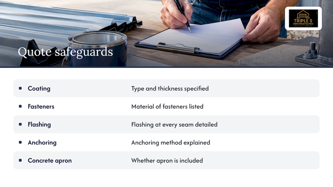 Five safeguards in a metal garage quote